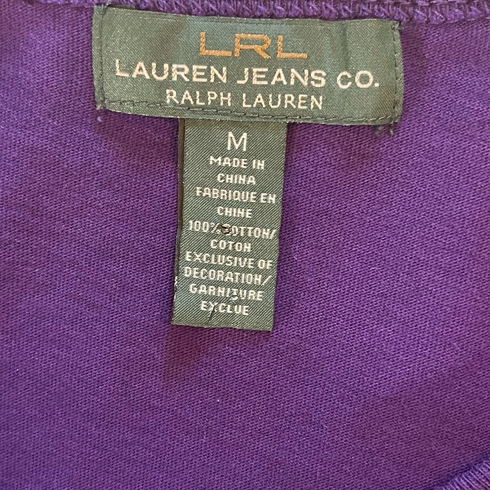 LRL Lauren Jeans Co Purple Beaded Logo Horse Pullover Top Women's M‎ - Picture 5 of 8